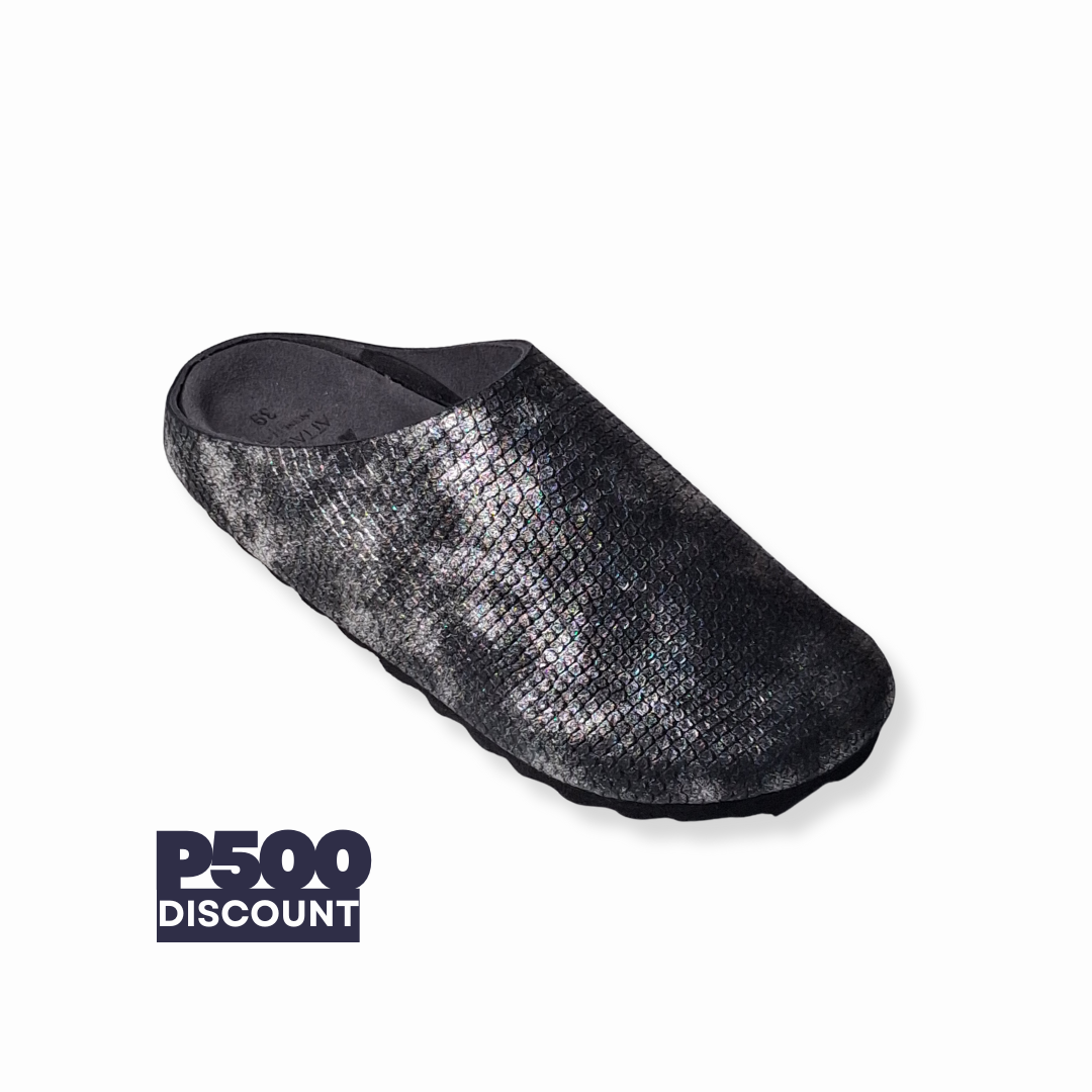 SIZE 37, 39 ONLY: Metallic Silver Black Dragon MULE Genuine Bovine Leather