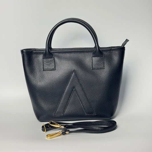 P-TOTE Full Grain Calf Leather (Petite Tote) in Black