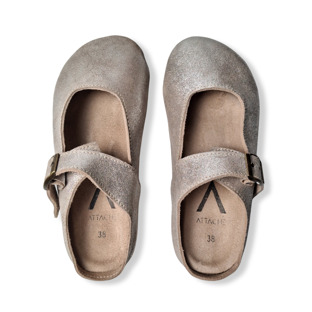 Merry Jane Clogs V1 Genuine Leather in Silver Glitter