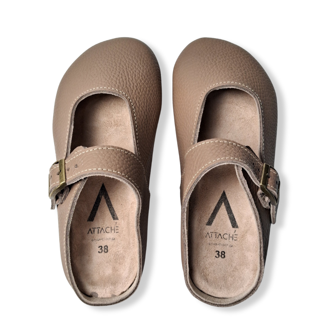 Merry Jane Clogs V1 Genuine Leather in Beige Full Grain