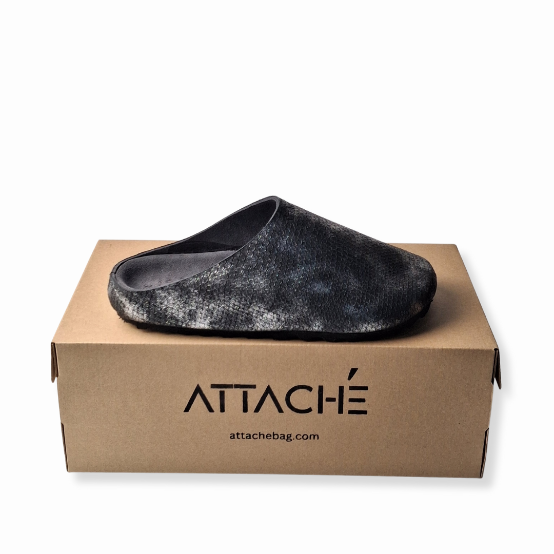 SIZE 37, 39 ONLY: Metallic Silver Black Dragon MULE Genuine Bovine Leather