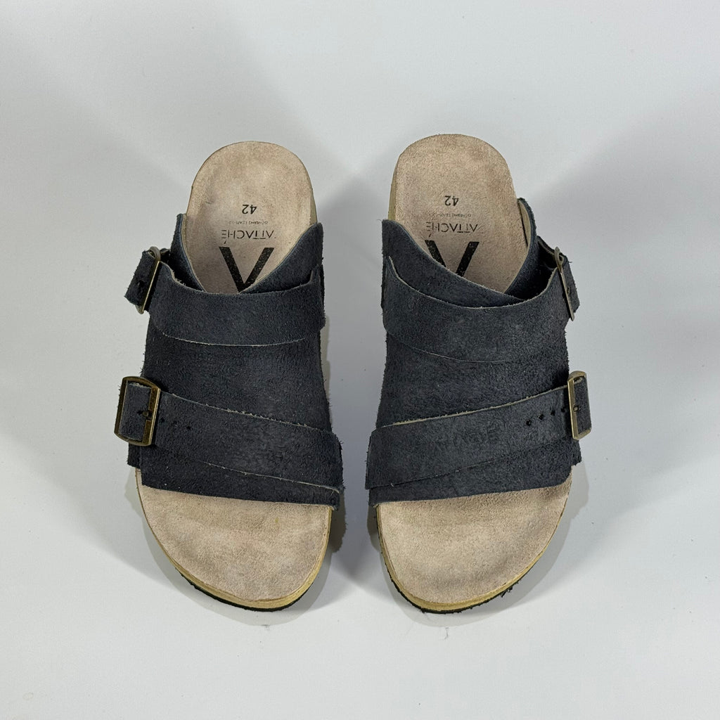 Passeo Double Buckle Genuine Leather Slip-on “Navy Gray”