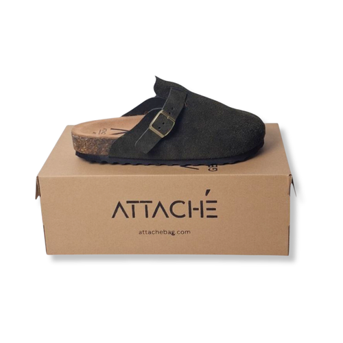 Clogs Army Green Suede Leather