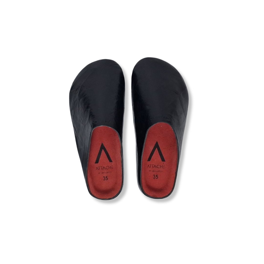 Size 35 - Mule Crumpled Black Red Leather