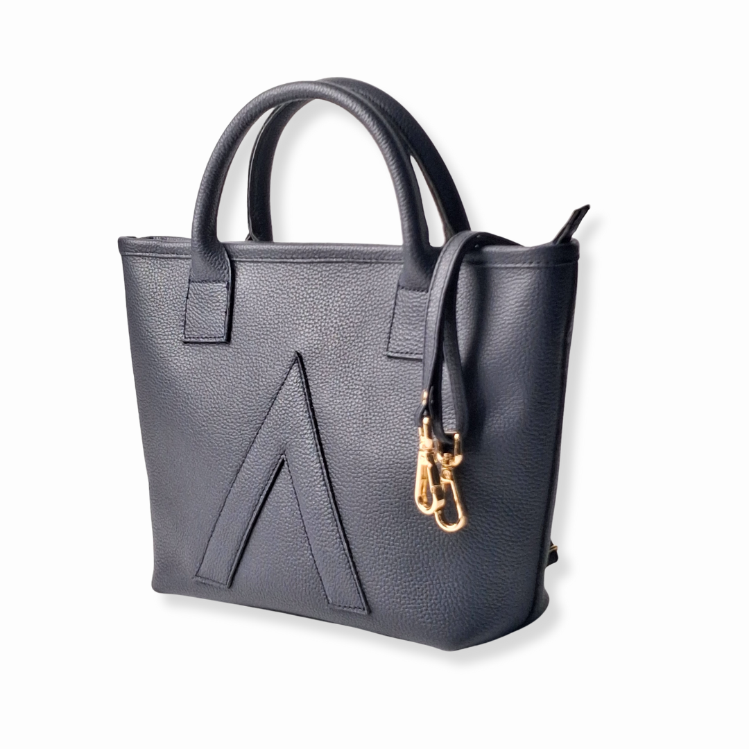 Navy Petite Tote Genuine Calf Leather