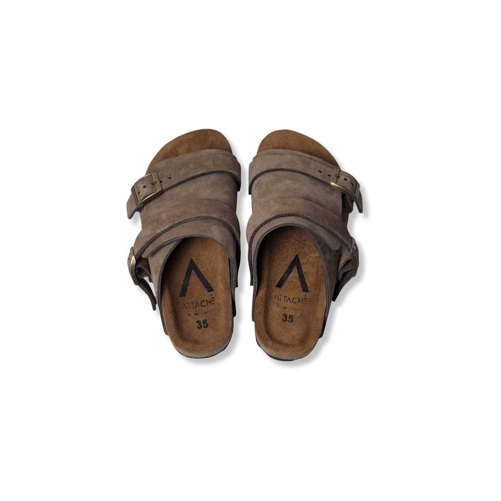 Size 35 - Double Buckle Mocha Suede Leather