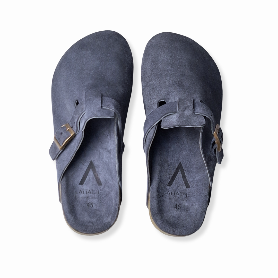 Navy Gray Clogs Genuine Suede Leather