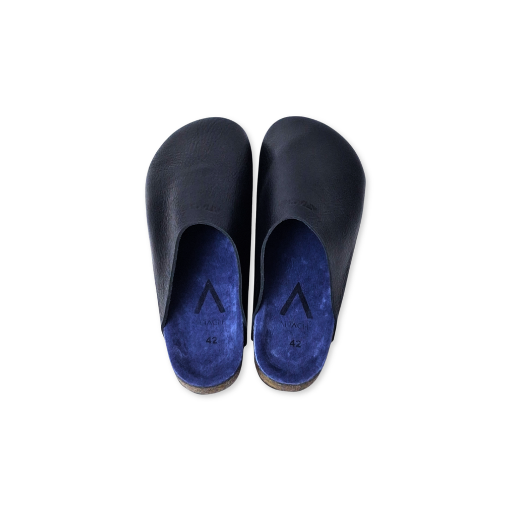 Mule V2 Black Grain Leather Blue Footbed