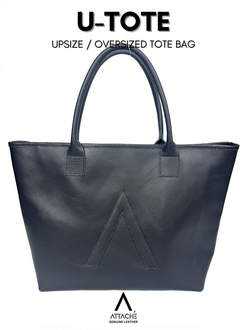 U-TOTE Full Grain Calf Leather Upsize Tote in Black