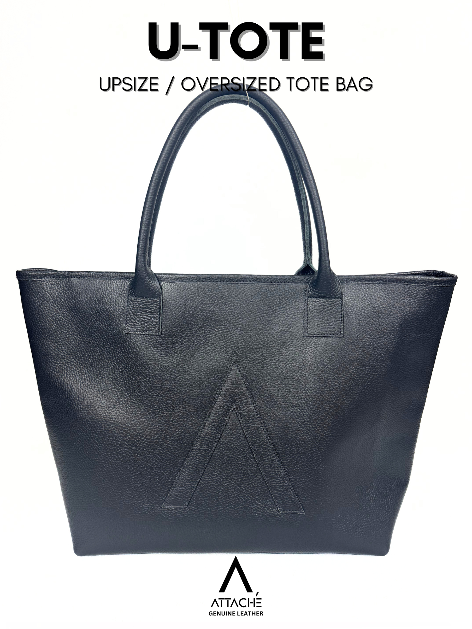 U-TOTE Full Grain Calf Leather Upsize Tote in Black