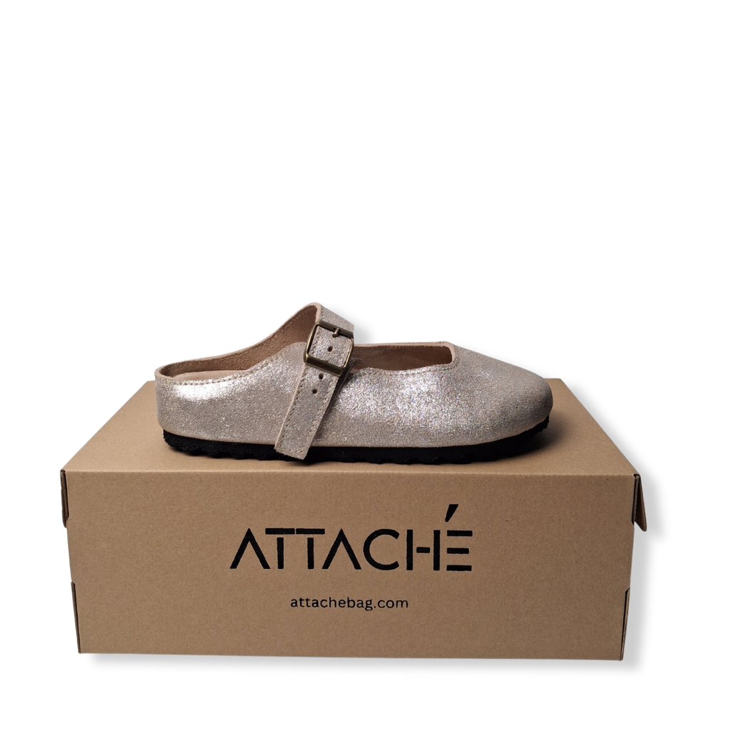 Merry Jane Clogs V1 Genuine Leather in Silver Glitter