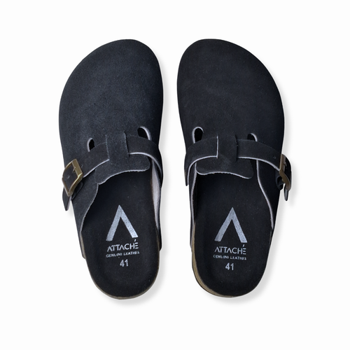 Black Clogs Genuine Suede Leather