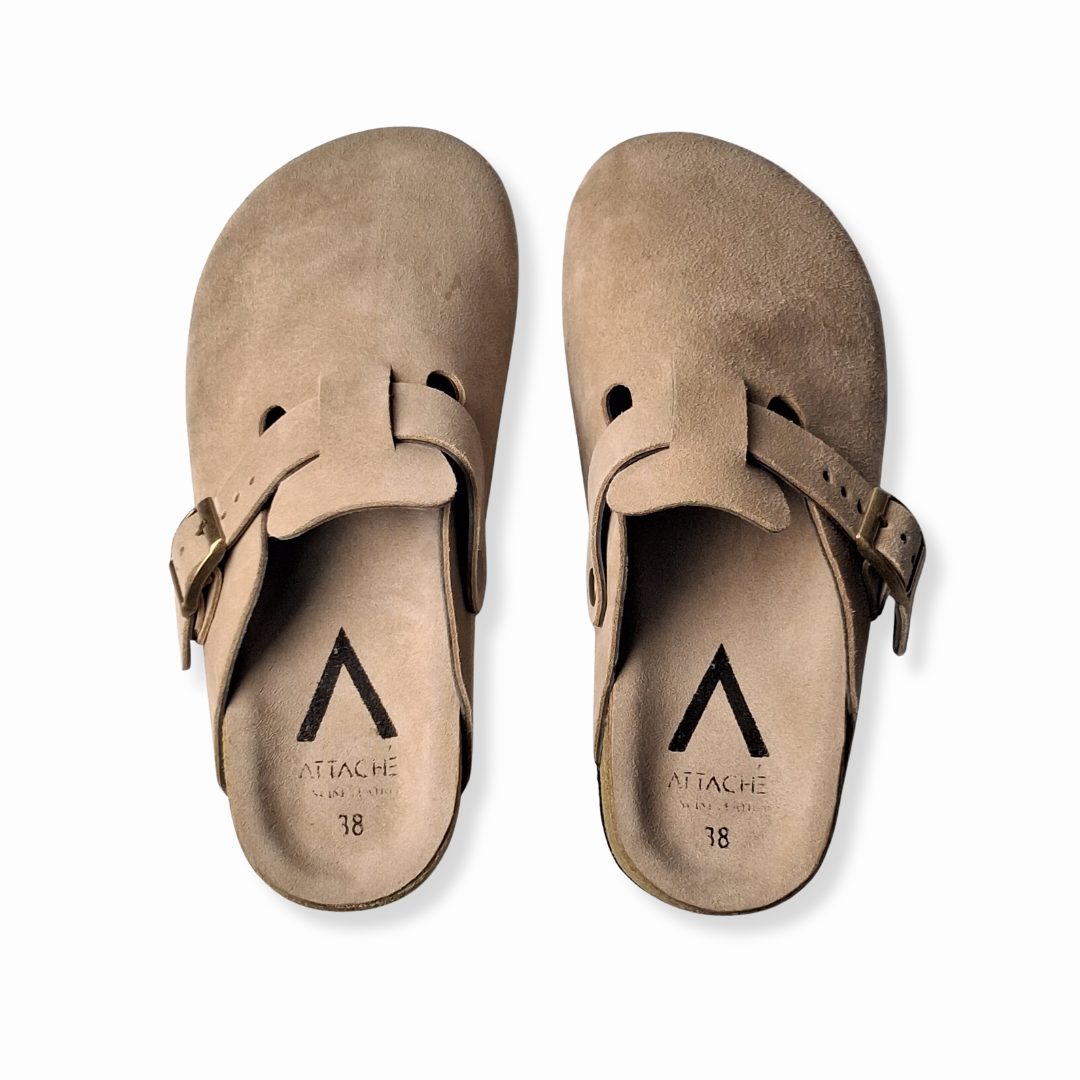 Hazelnut Clogs Genuine Suede Leather