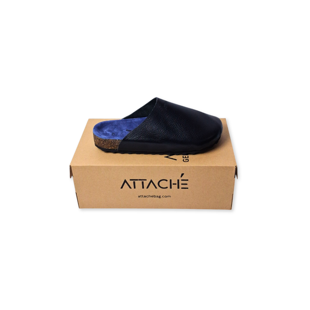 Mule V2 Black Grain Leather Blue Footbed