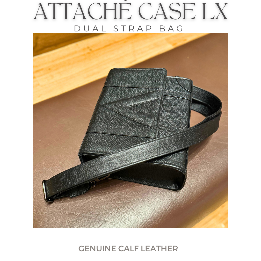 Attaché Case LX – Dual Strap Genuine Leather Bag in Black