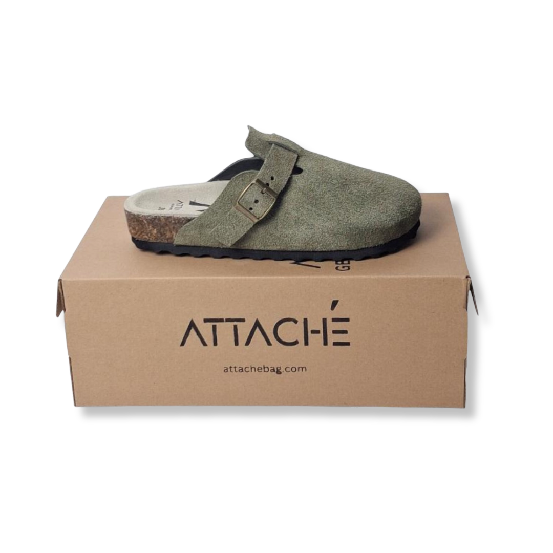Clogs Moss Green Suede Leather