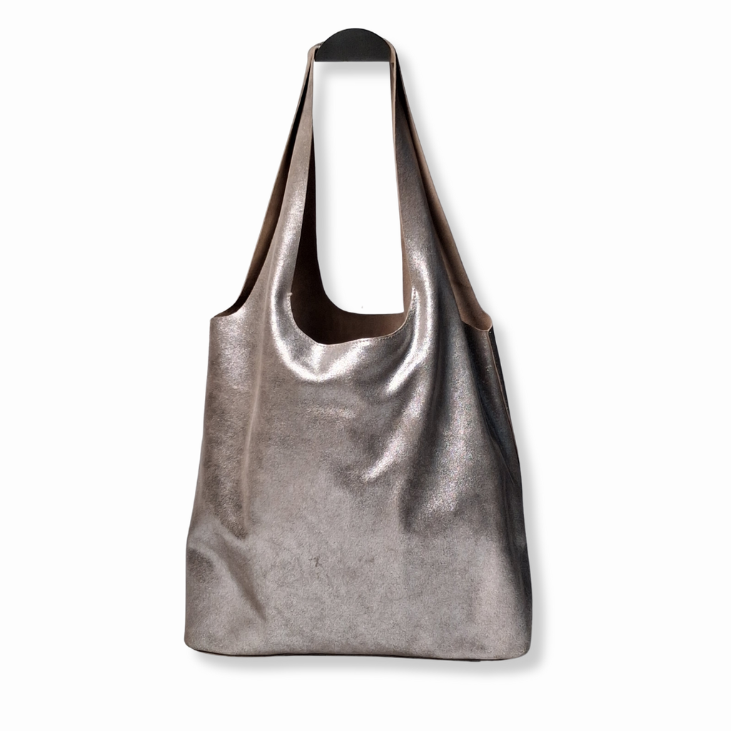 Arch Sack Genuine Leather Tote - Silver Glitter