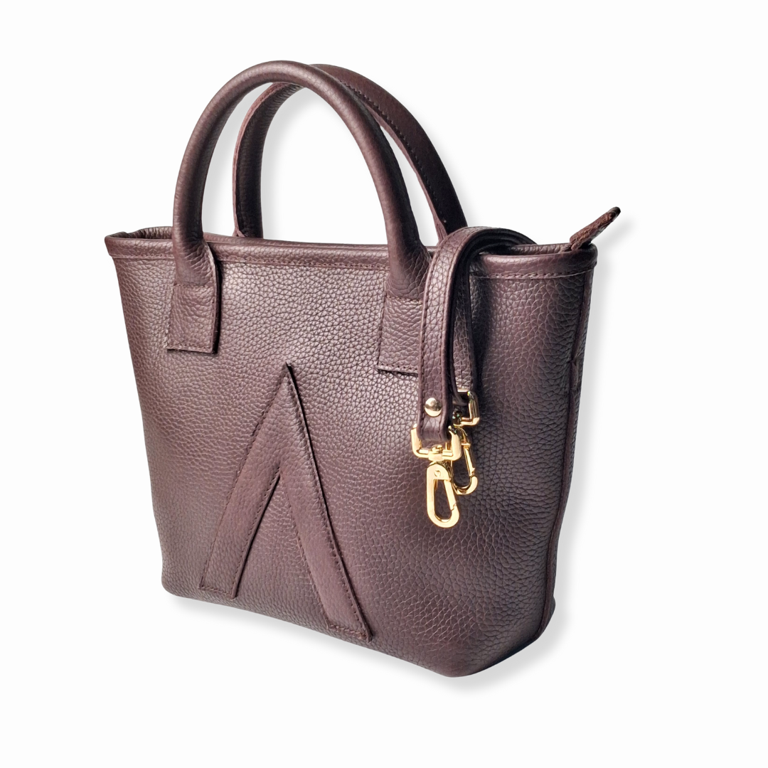 Cognac Brown Petite Tote Genuine Calf Leather