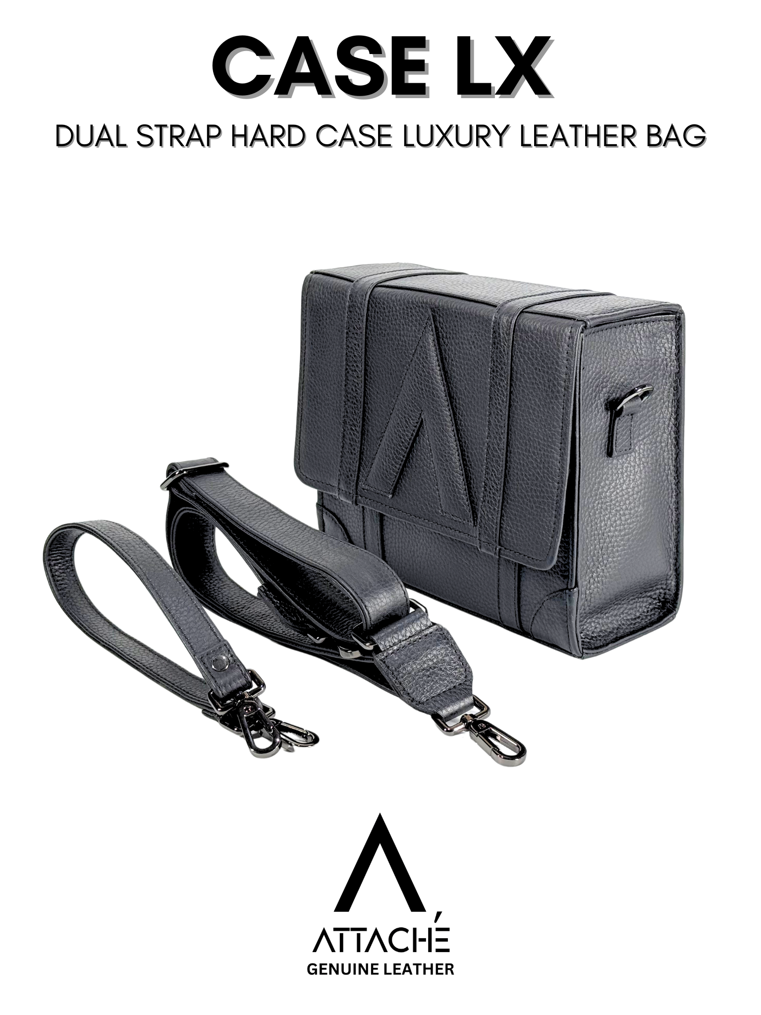 Attaché Case LX – Dual Strap Genuine Leather Bag in Black