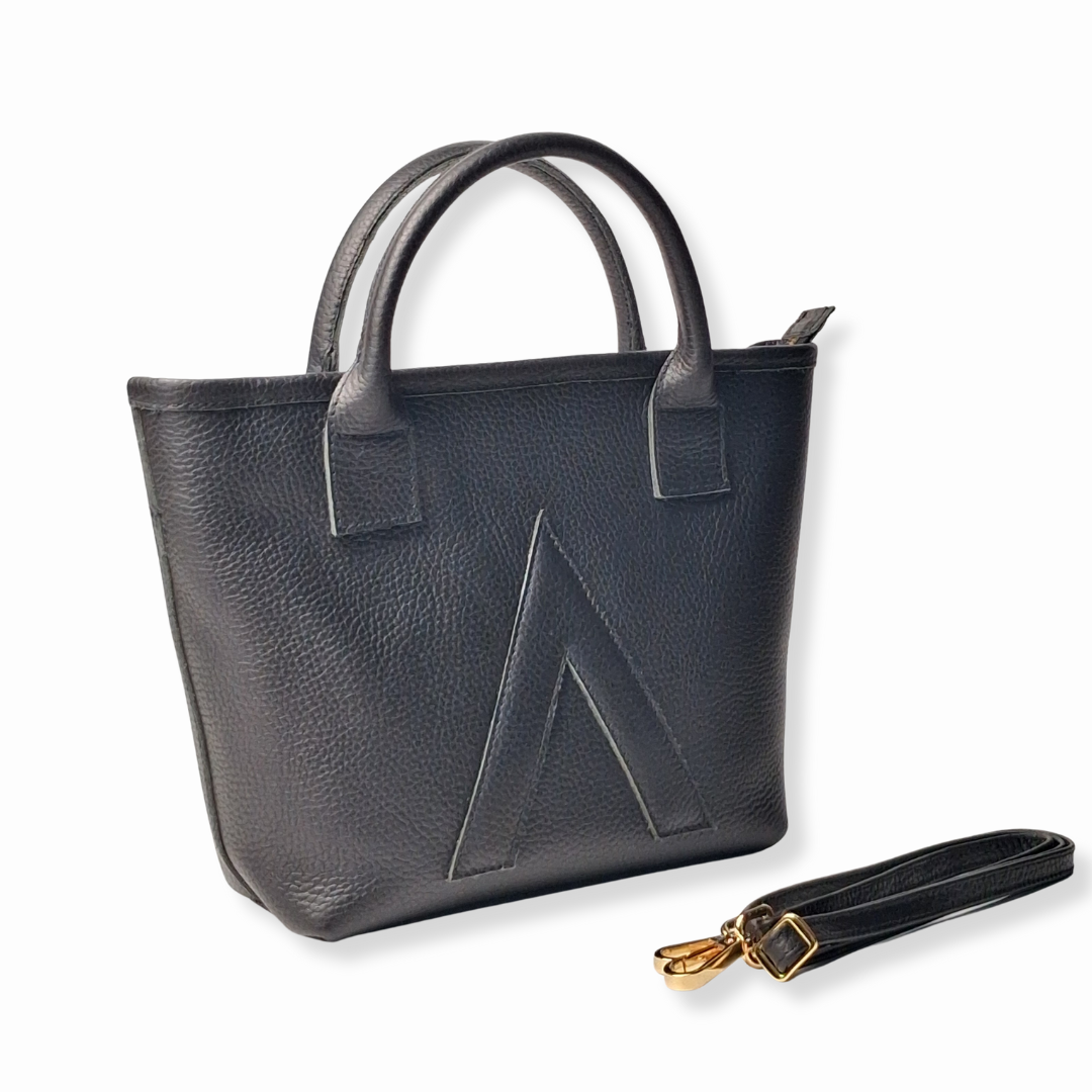 Black Petite Tote Genuine Calf Leather