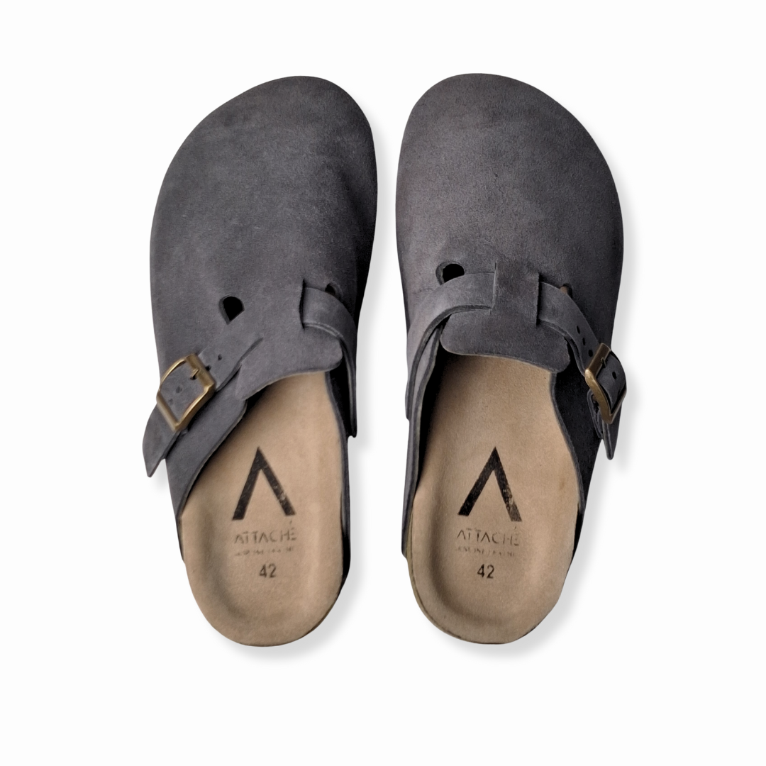 Midnight Gray Clogs Genuine Suede Leather