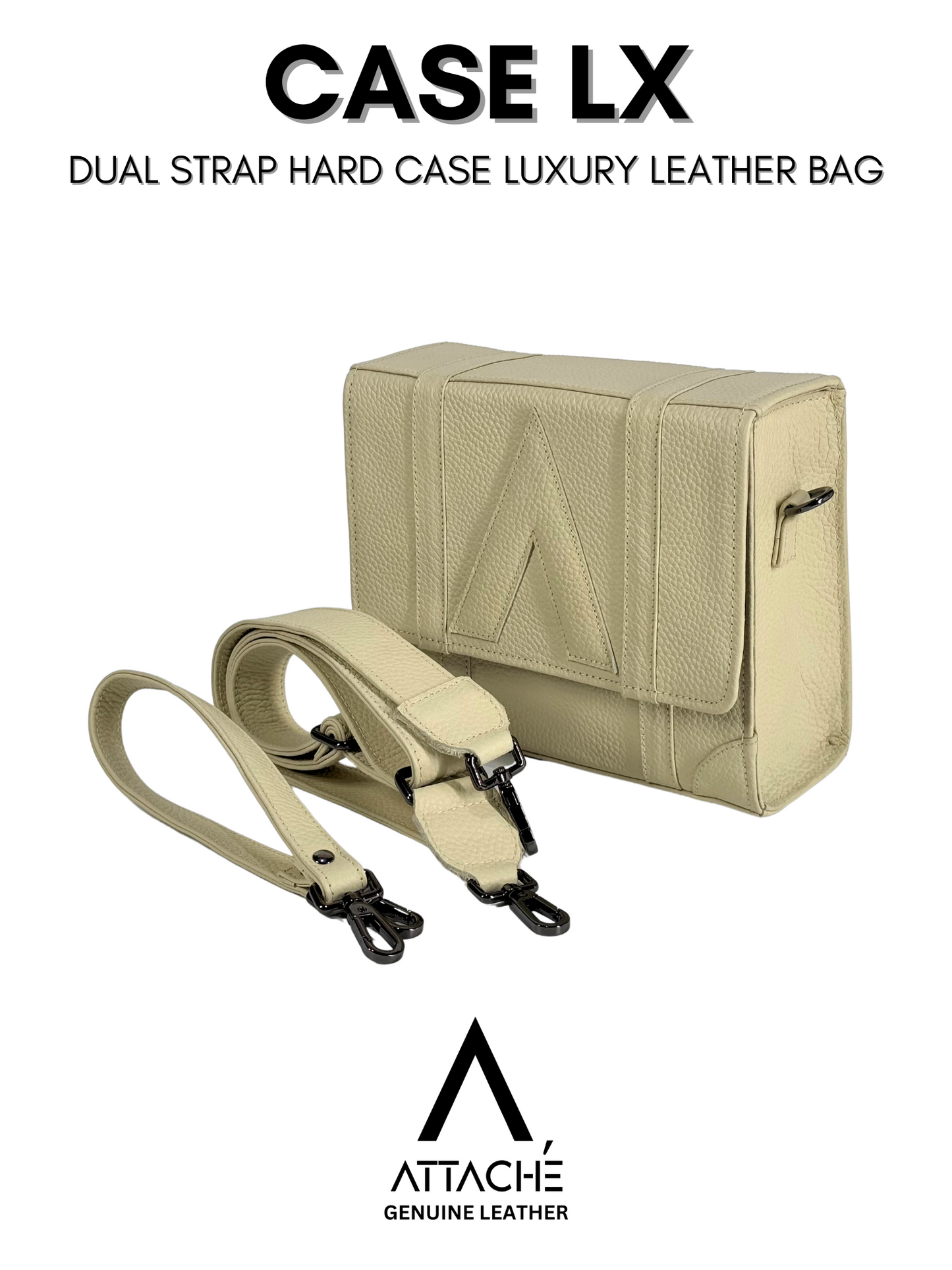 Attaché Case LX – Dual Strap Genuine Leather Bag in OffWhite