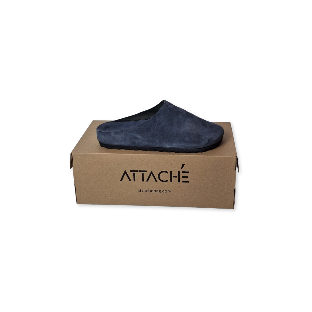 Mule Navy Gray Suede Leather
