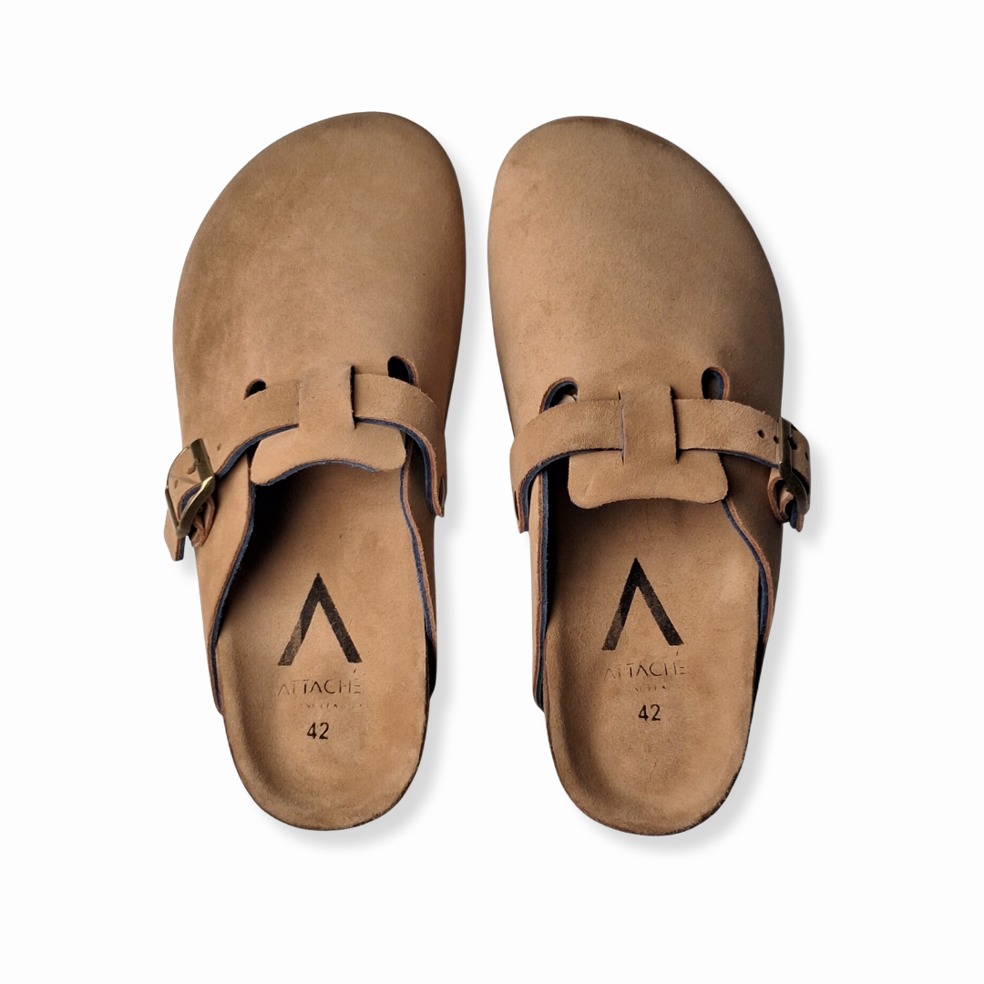 Tan Clogs Genuine Suede Leather