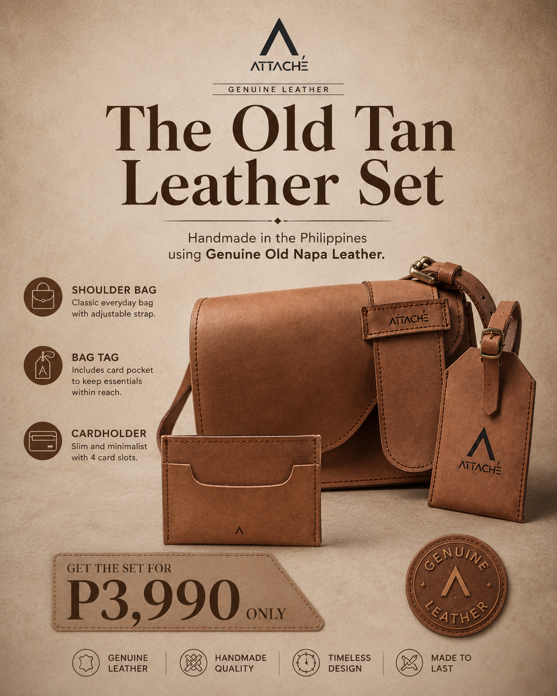 PREORDER: Attaché Old Tan Leather Set