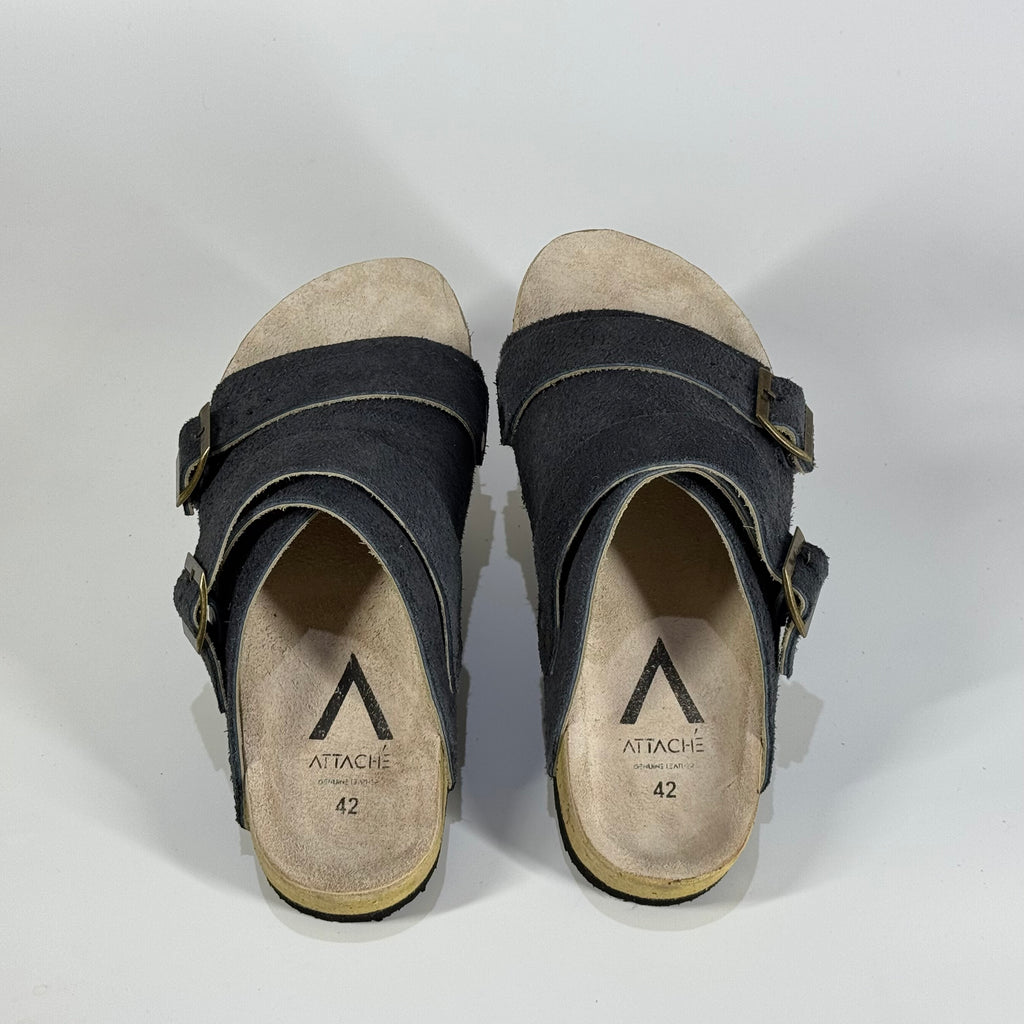 Passeo Double Buckle Genuine Leather Slip-on “Navy Gray”