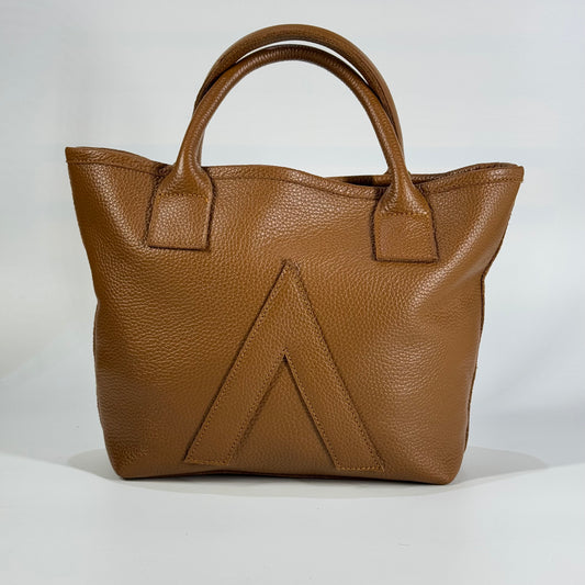 P-TOTE Full Grain Calf Leather Petite Tote in Brown