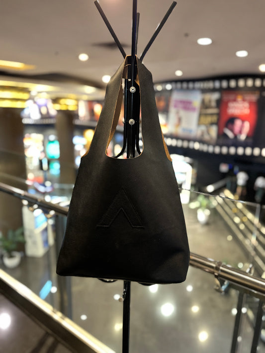 Arch Sack Repurposed Genuine Leather Tote - Black Grain