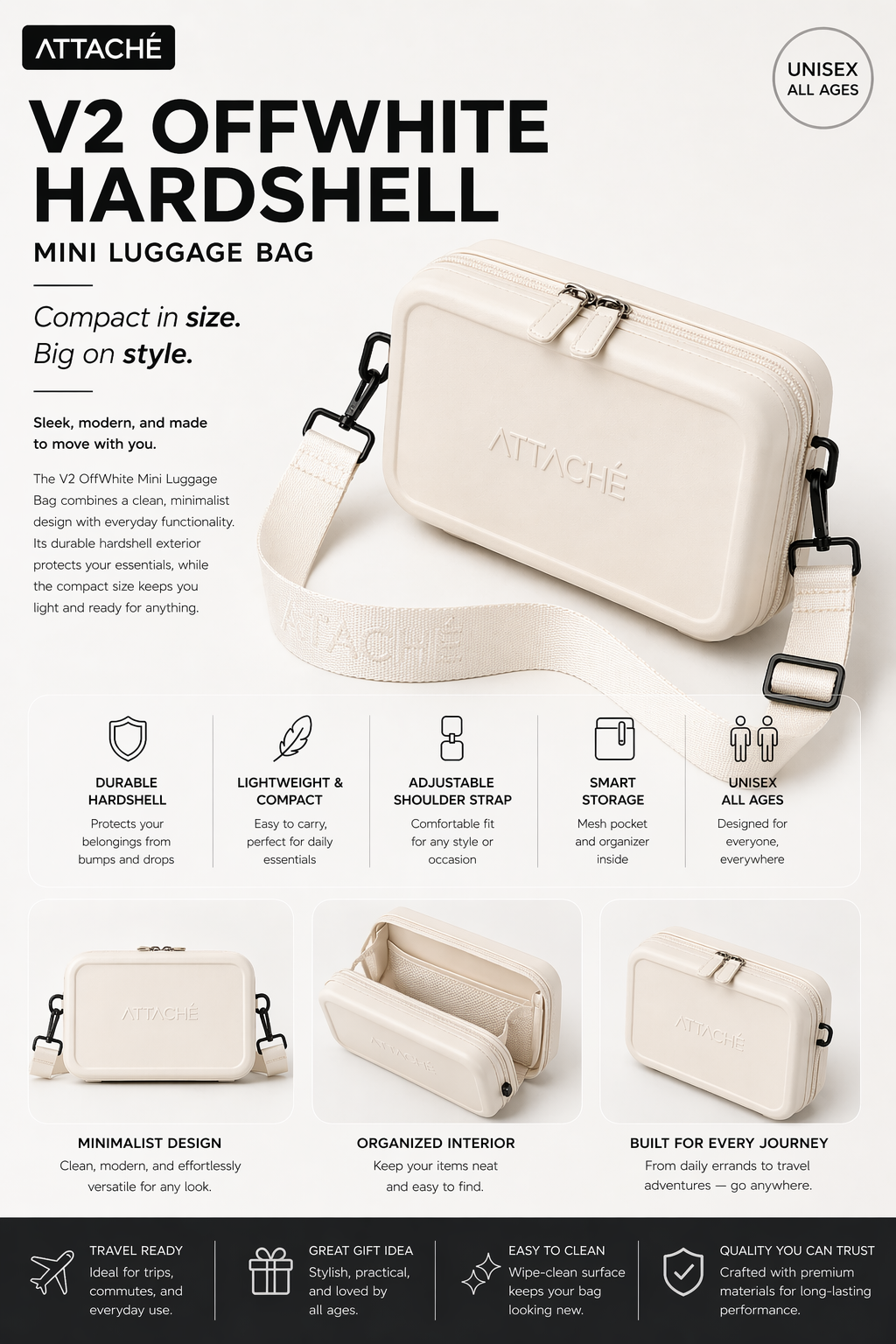 V2 OffWhite Hardshell Mini Luggage Bag