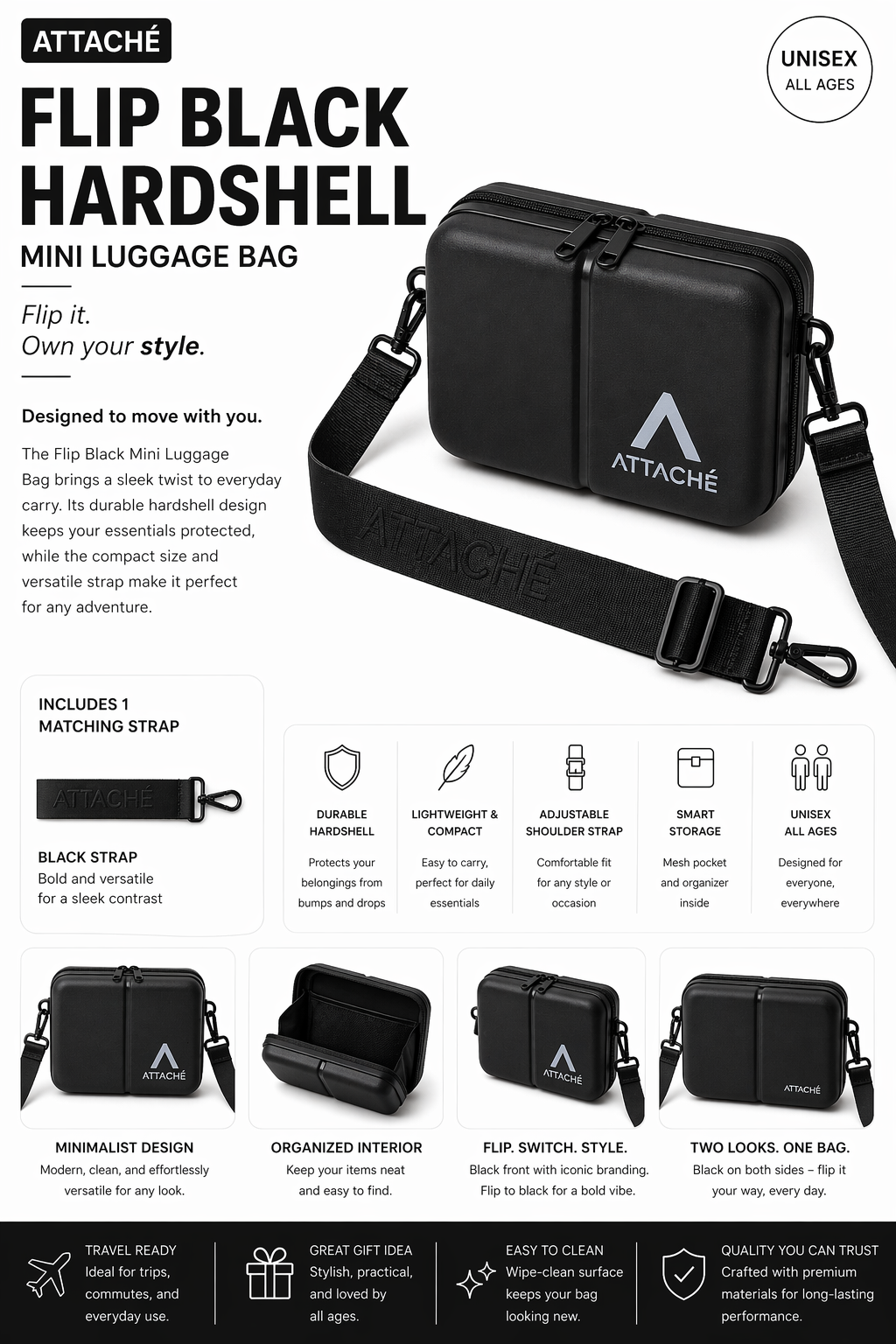 Flip Series Mini Luggage Bag - Black