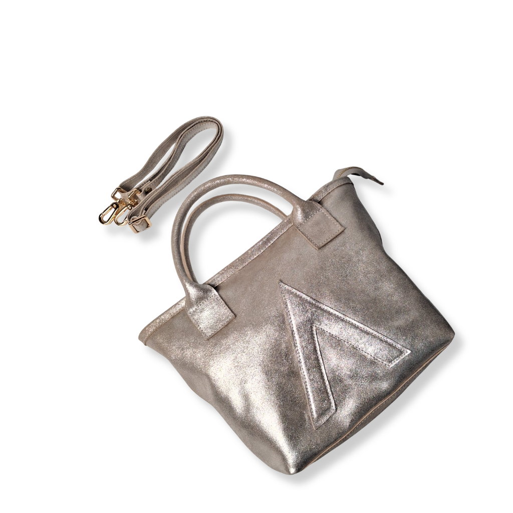 Silver Glitter Suede Petite Tote Genuine Leather