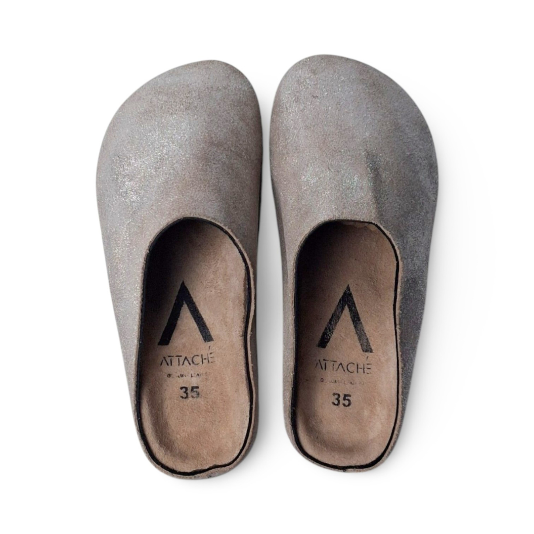 Mule Silver Glitter Suede Leather
