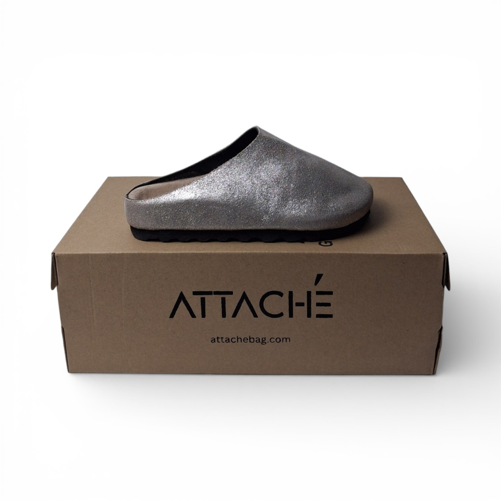 Mule Silver Glitter Suede Leather