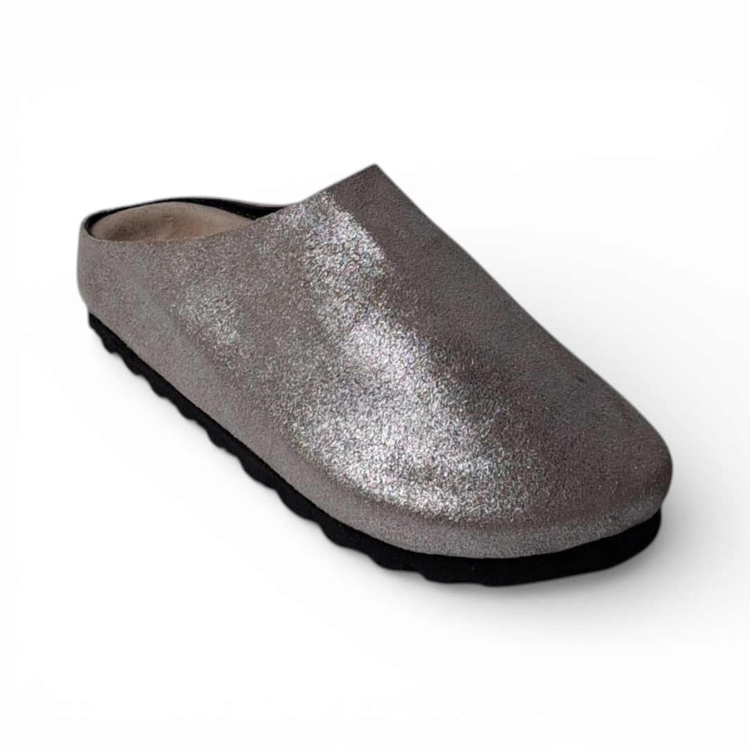 Mule Silver Glitter Suede Leather