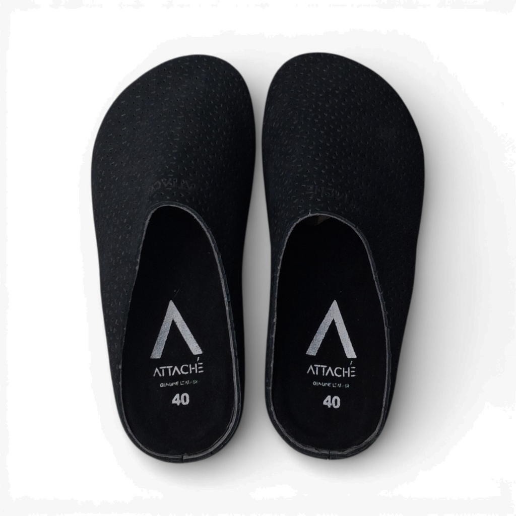 Mule Black Mesh Leather