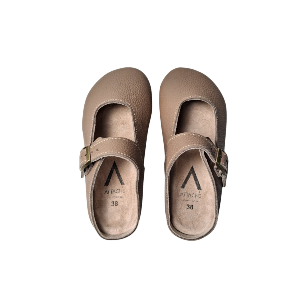 Merry Jane Clogs V1 Genuine Leather in Beige Full Grain