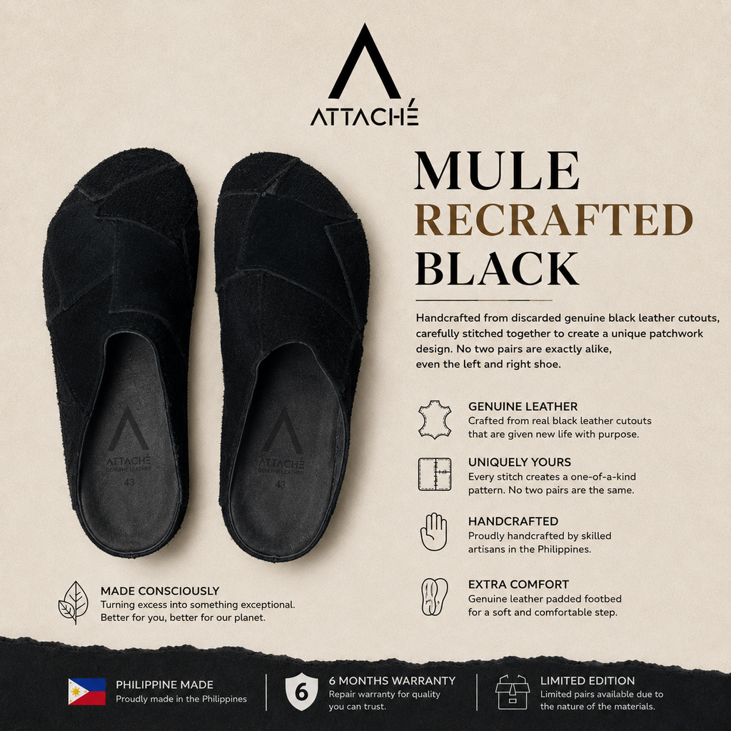 Mule Recrafted Black Cowhide Leather