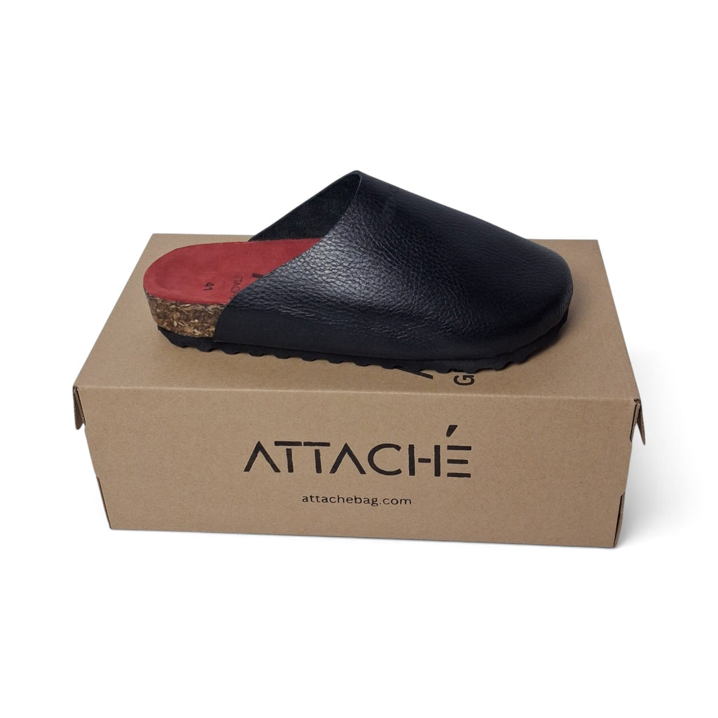 Mule V2 Black Grain Leather Red Footbed