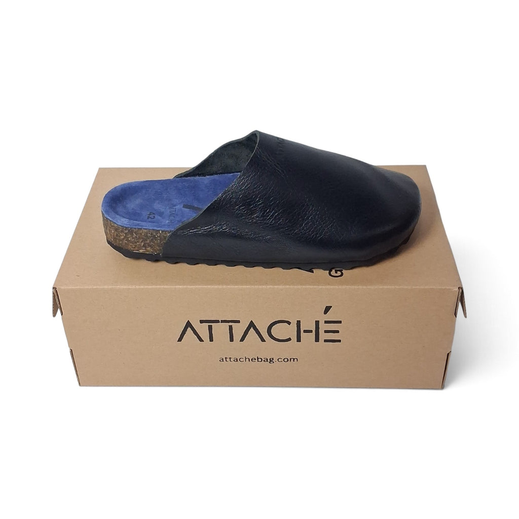 Mule V2 Black Grain Leather Blue Footbed