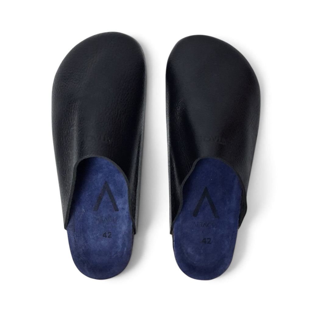 Mule V2 Black Grain Leather Blue Footbed