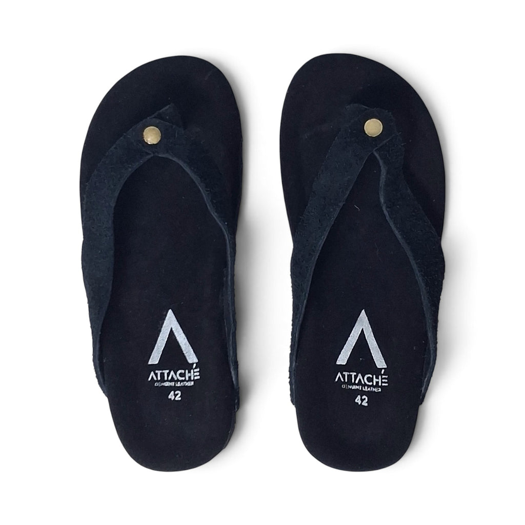 Solis Black Suede Leather Slippers